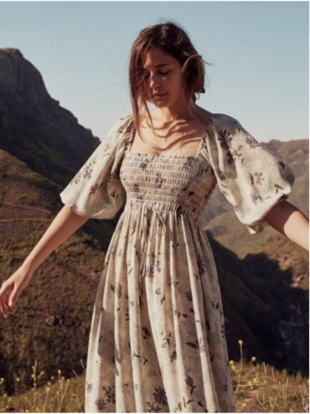 Christy Dawn Katarina Maxi Dress Water Colour Daisy Smocked Size Medium Cottage